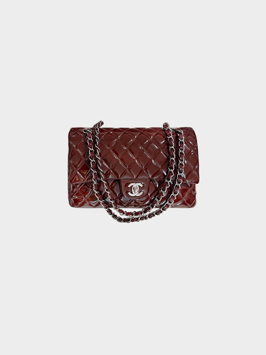 Chanel 2009-2010 Burgundy Patent Leather Classic Medium Double Flap Bag