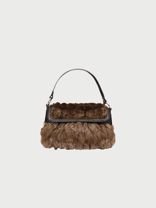 Fendi 2000s Brown Fur Leather One-Shoulder Bag
