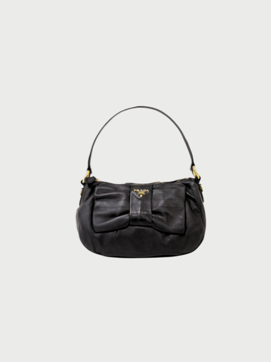Prada 2000s Black Leather Logo Hardware One Shoulder Bag