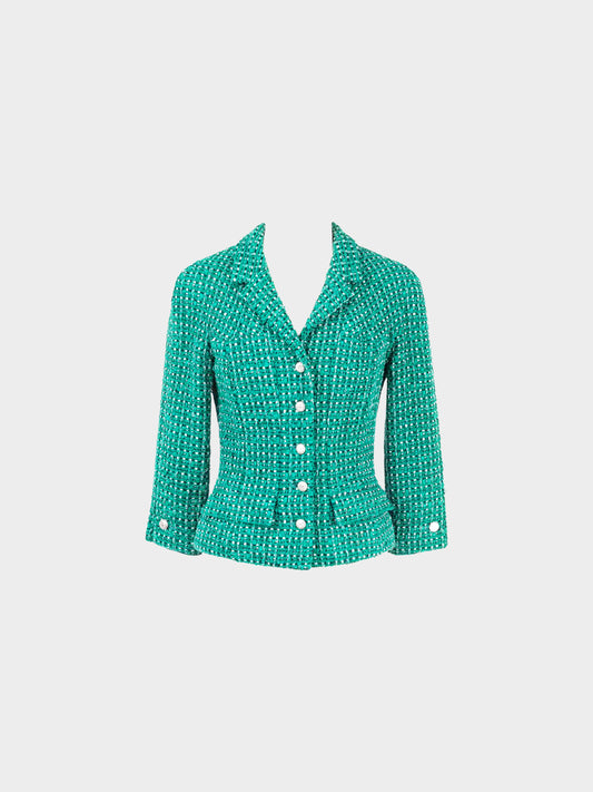 Chanel by Karl Lagerfeld Cruise 2006 Green and White Tweed Button-down Jacket