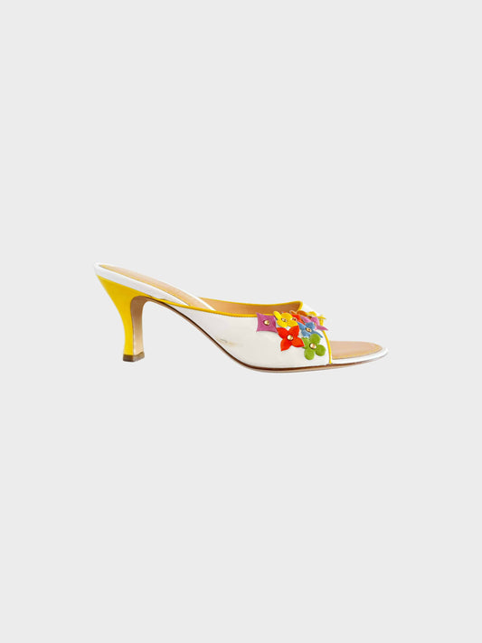 Louis Vuitton 2004 Multicolor Flower-embellished Patent Leather Heeled Sandals