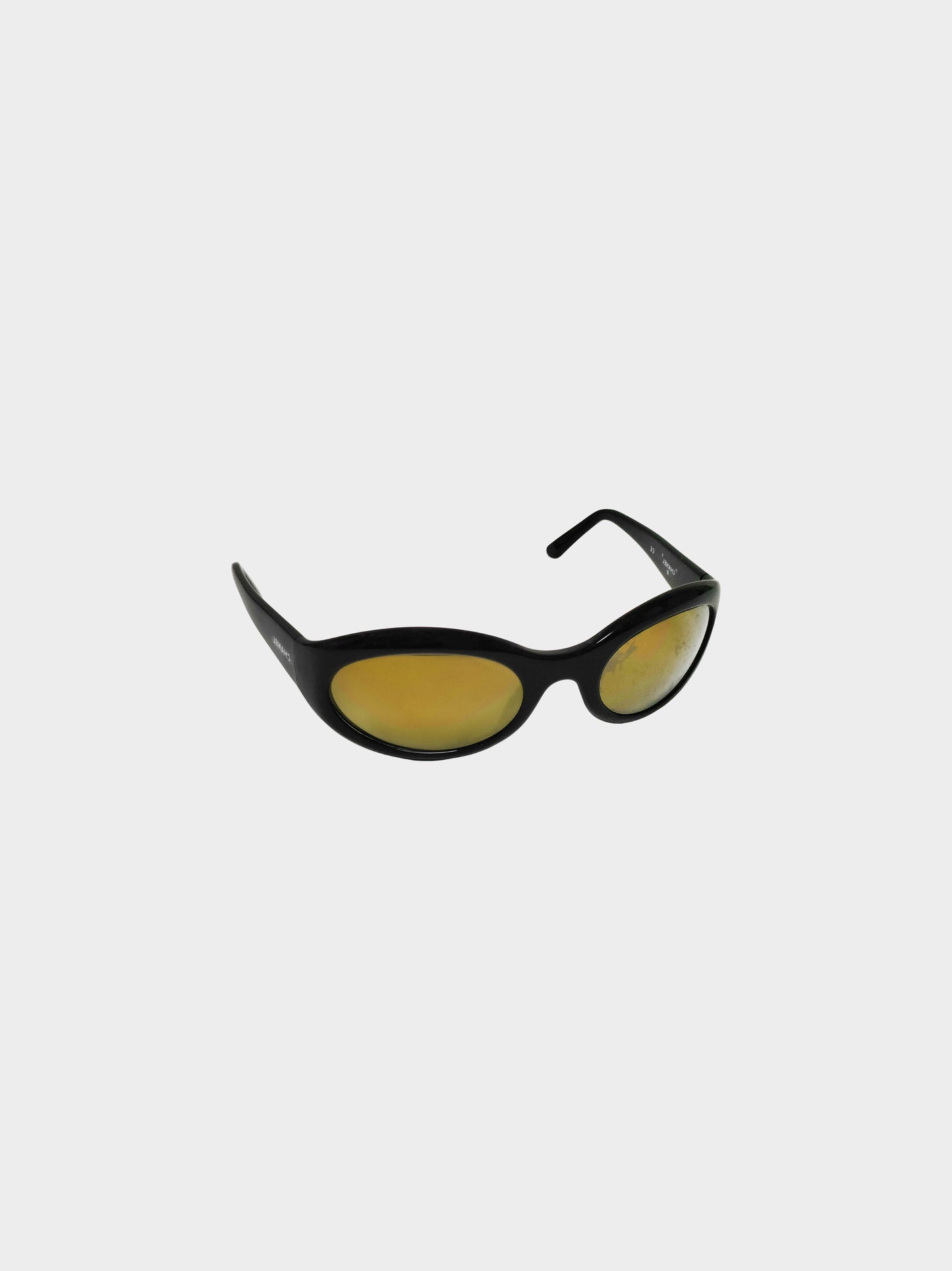 Chanel 2000s Black and Khaki Oval Sunglasses