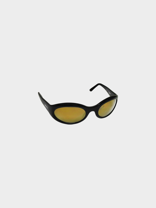Chanel 2000s Black and Khaki Oval Sunglasses