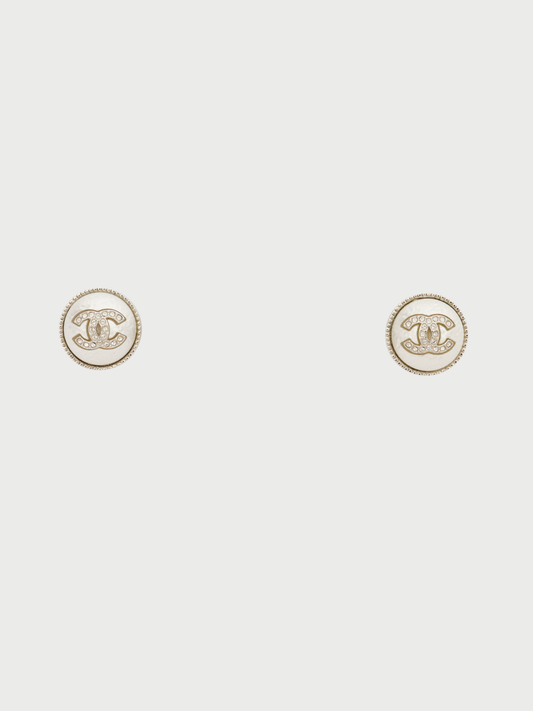 Chanel 2021 Silver Coco Pearl Rhinestone Earrings
