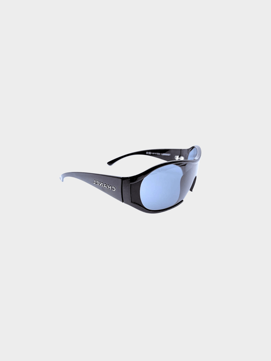 Chanel 2000s Black Shield Sunglasses