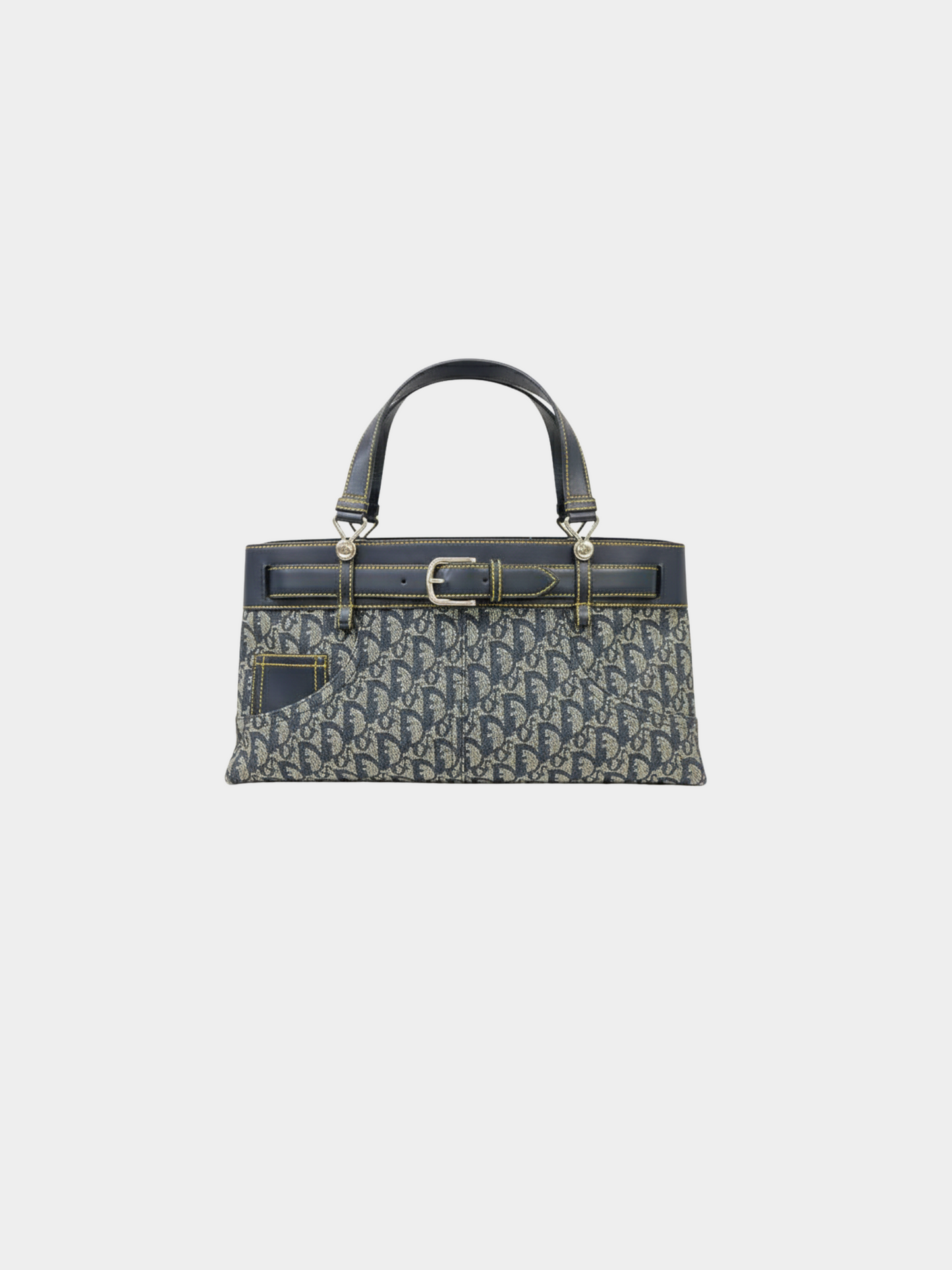 Christian Dior 2000s Navy Trotter Canvas and Leather Handbag