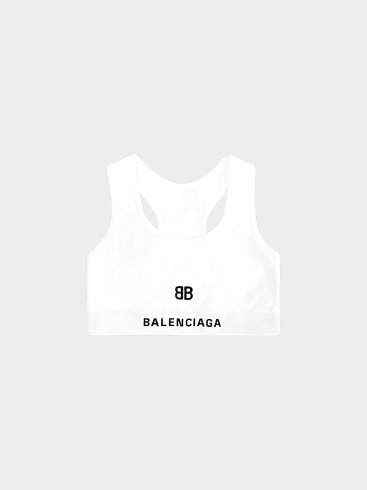 Balenciaga 2021 White Logo Sports Bra