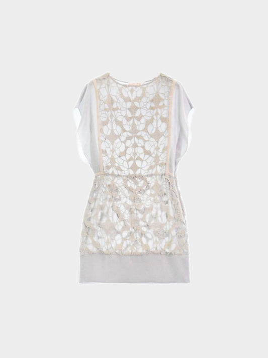 Chloé 2000s Grey and Beige Embroidered Dress