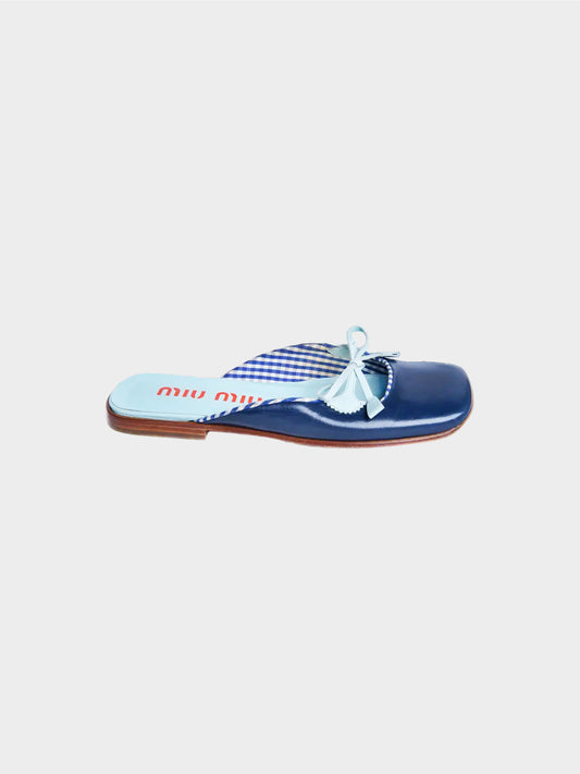 Miu Miu SS 2000 Blue Plaid Leather Flats