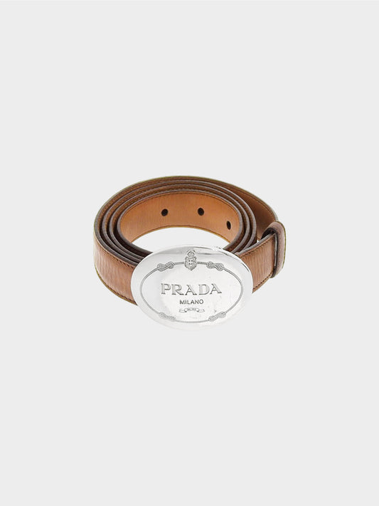 Prada 2010s Oval Logo Plate Buckle Belt