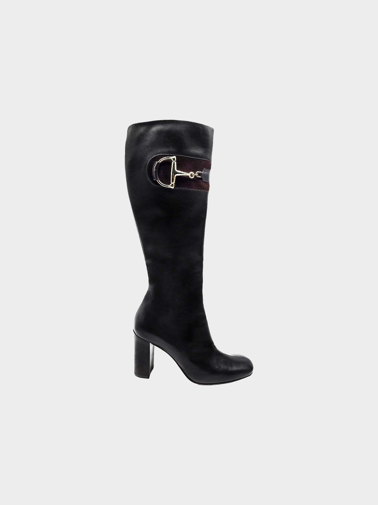 Gucci 2010s Black Leather Horsebit Accent Knee Length Boots