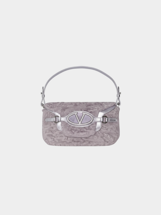 Valentino 2000s Purple Leather Fur Embellished Shoulder Bag