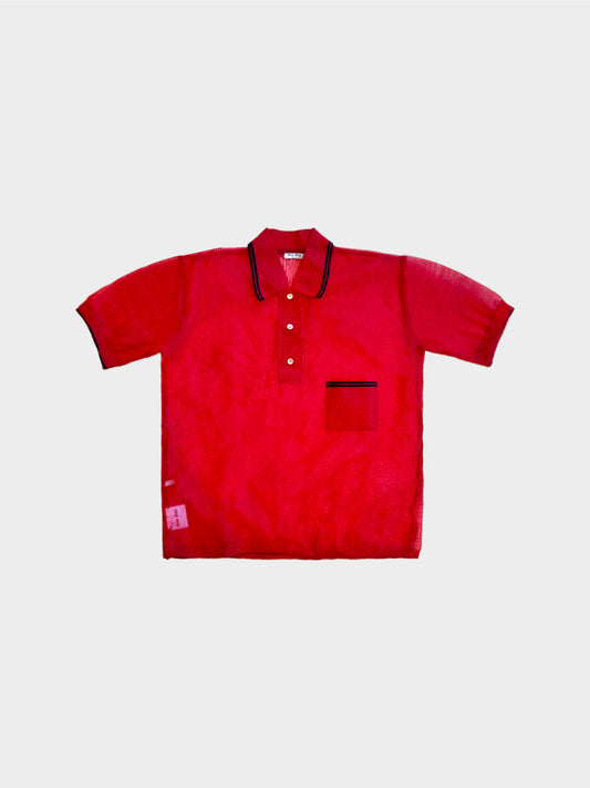 Miu Miu 2000s Red Mesh Polo Shirt