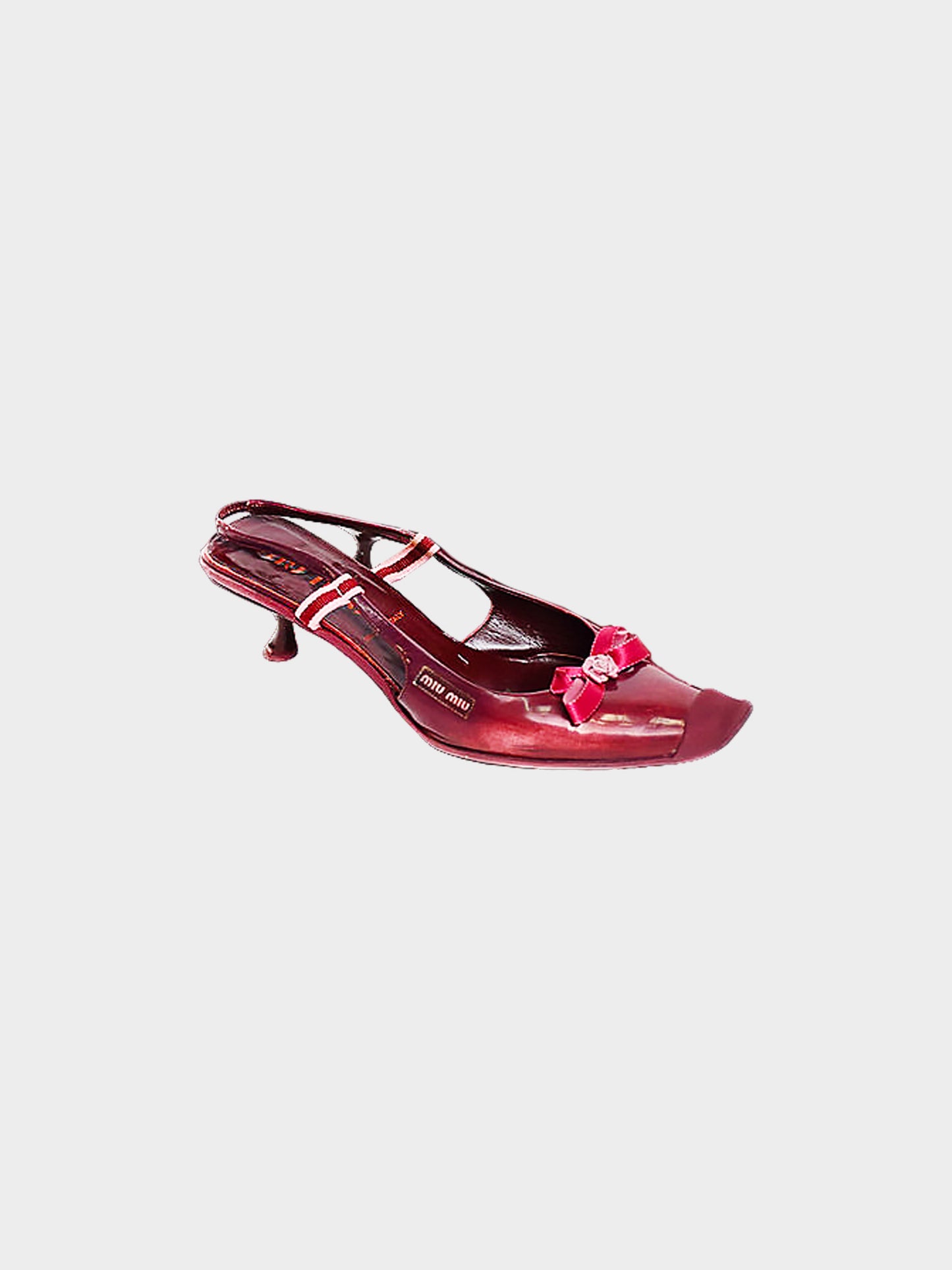 Miu Miu SS 2000 Rare Leather Kitten Heels with Rose Bowtie