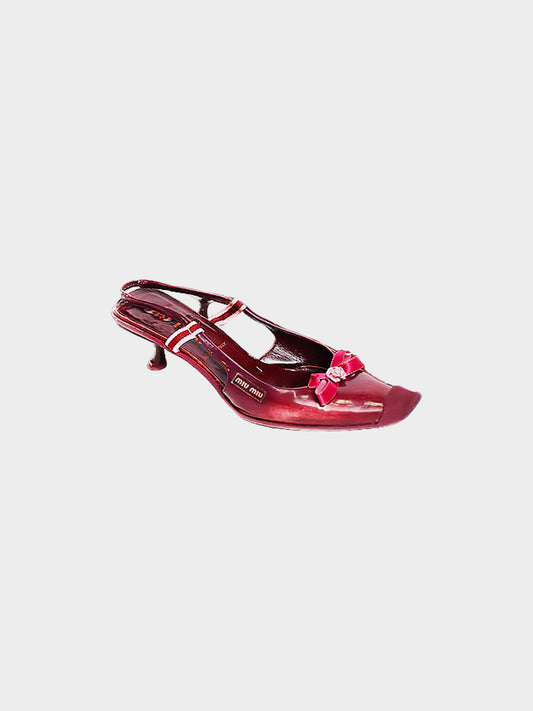 Miu Miu SS 2000 Rare Leather Kitten Heels with Rose Bowtie