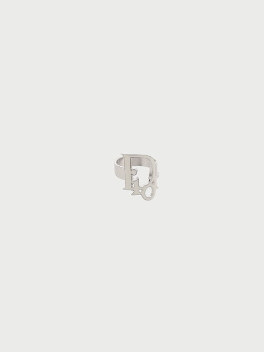 Christian Dior 2000s Silver White Plated Metal Logo Ring