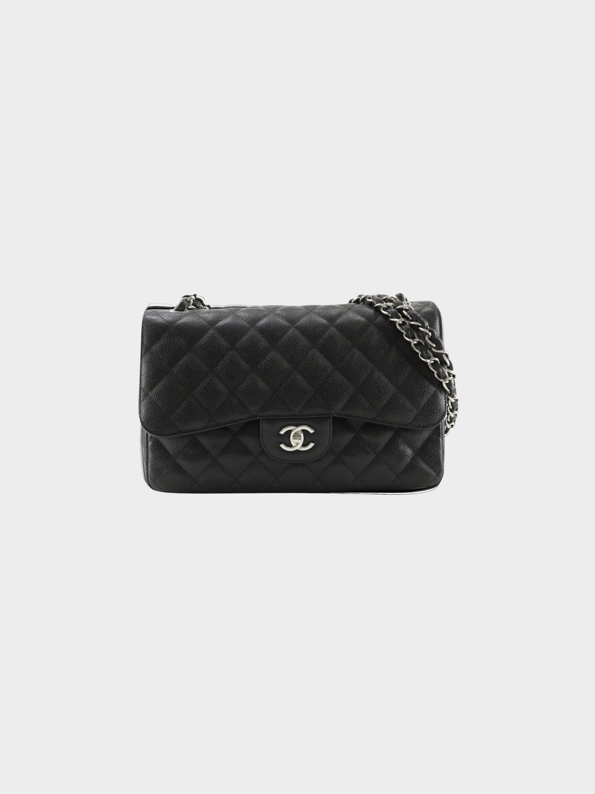 Chanel 2011 Black Caviar Leather Classic Double Flap Chain Shoulder Bag