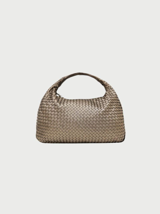Bottega Veneta 2000s Gold Leather Intrecciato One-Shoulder Bag