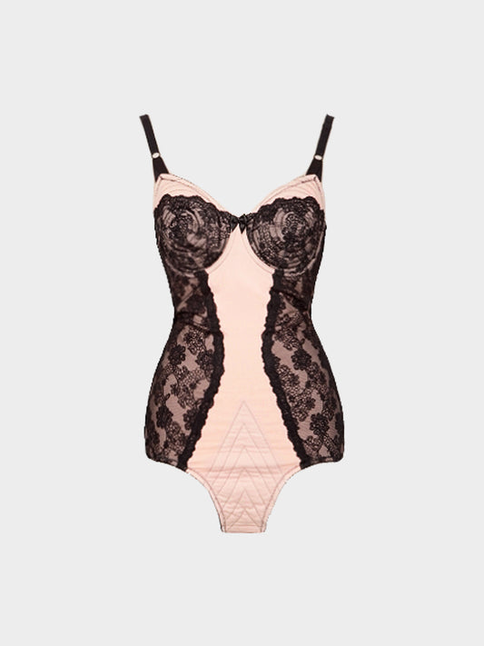 Jean Paul Gaultier 2000s Pink and Black Floral Lace Bodysuit