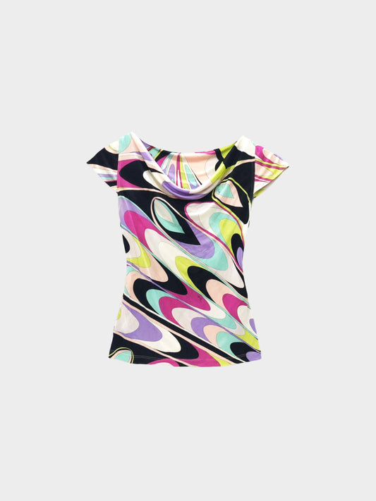 Emilio Pucci 2000s Multicolor French Sleeve Silk Top