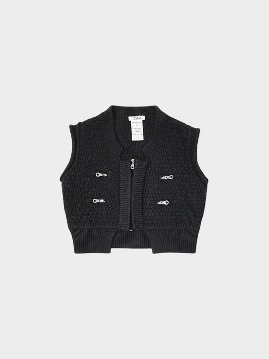Chloé 2000s Black Wool Knit Cropped Vest