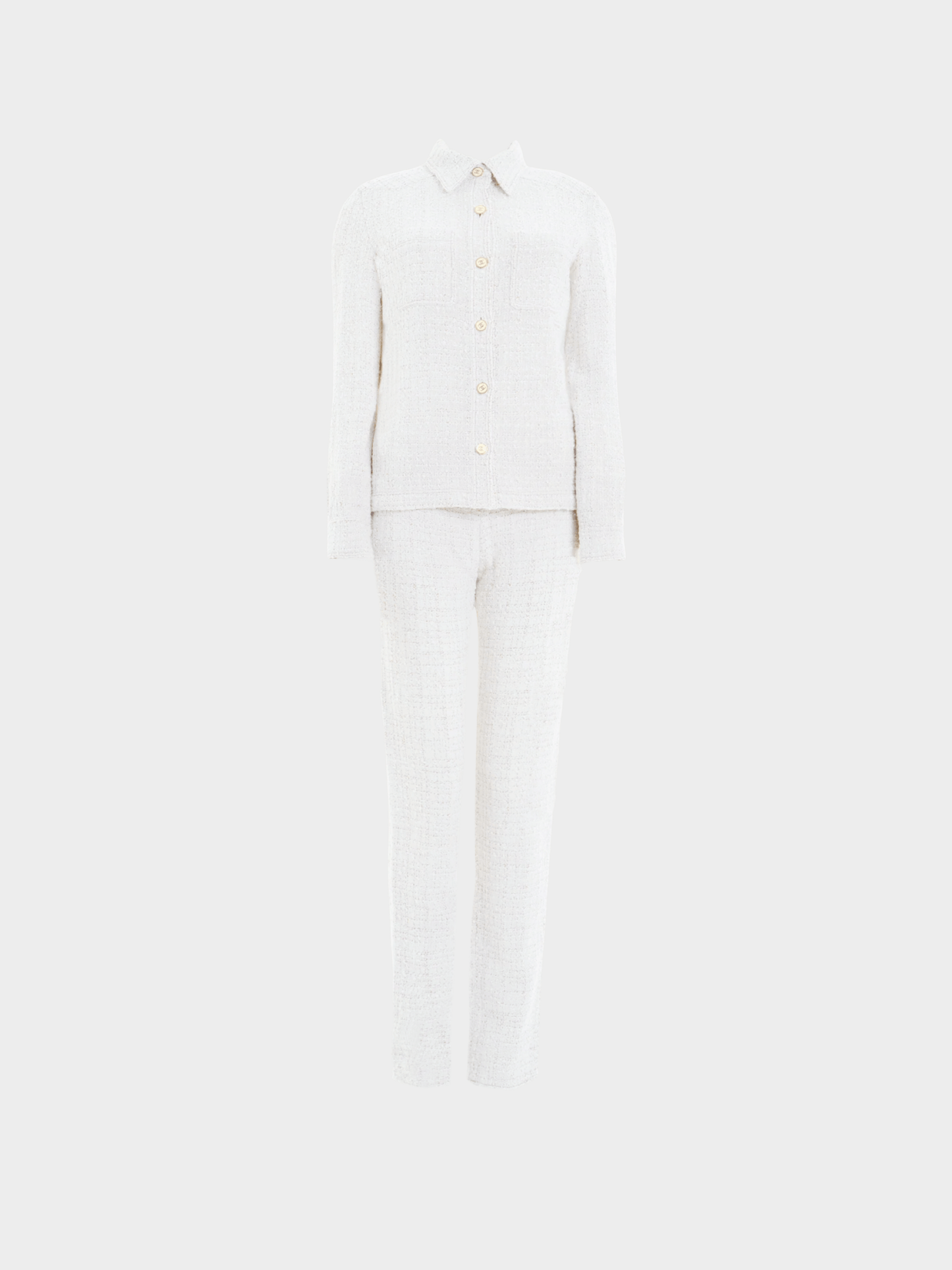 Chanel by Karl Lagerfeld SS 2001 Off-White Bouclé Shirt Jacket and Pants Set