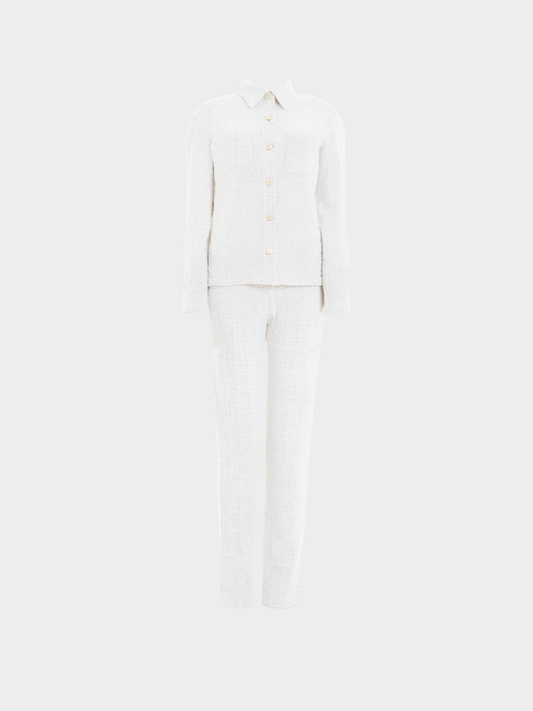 Chanel by Karl Lagerfeld SS 2001 Off-White Bouclé Shirt Jacket and Pants Set