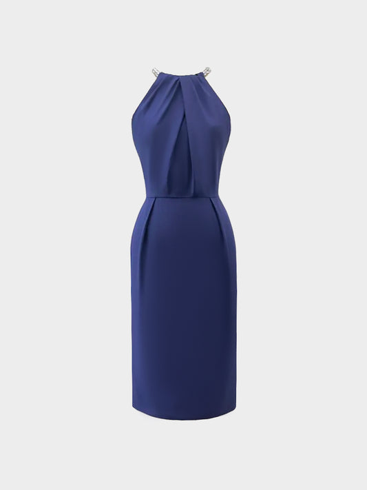 Alexander McQueen 2010s Navy Crystal Halter Neck Midi Dress