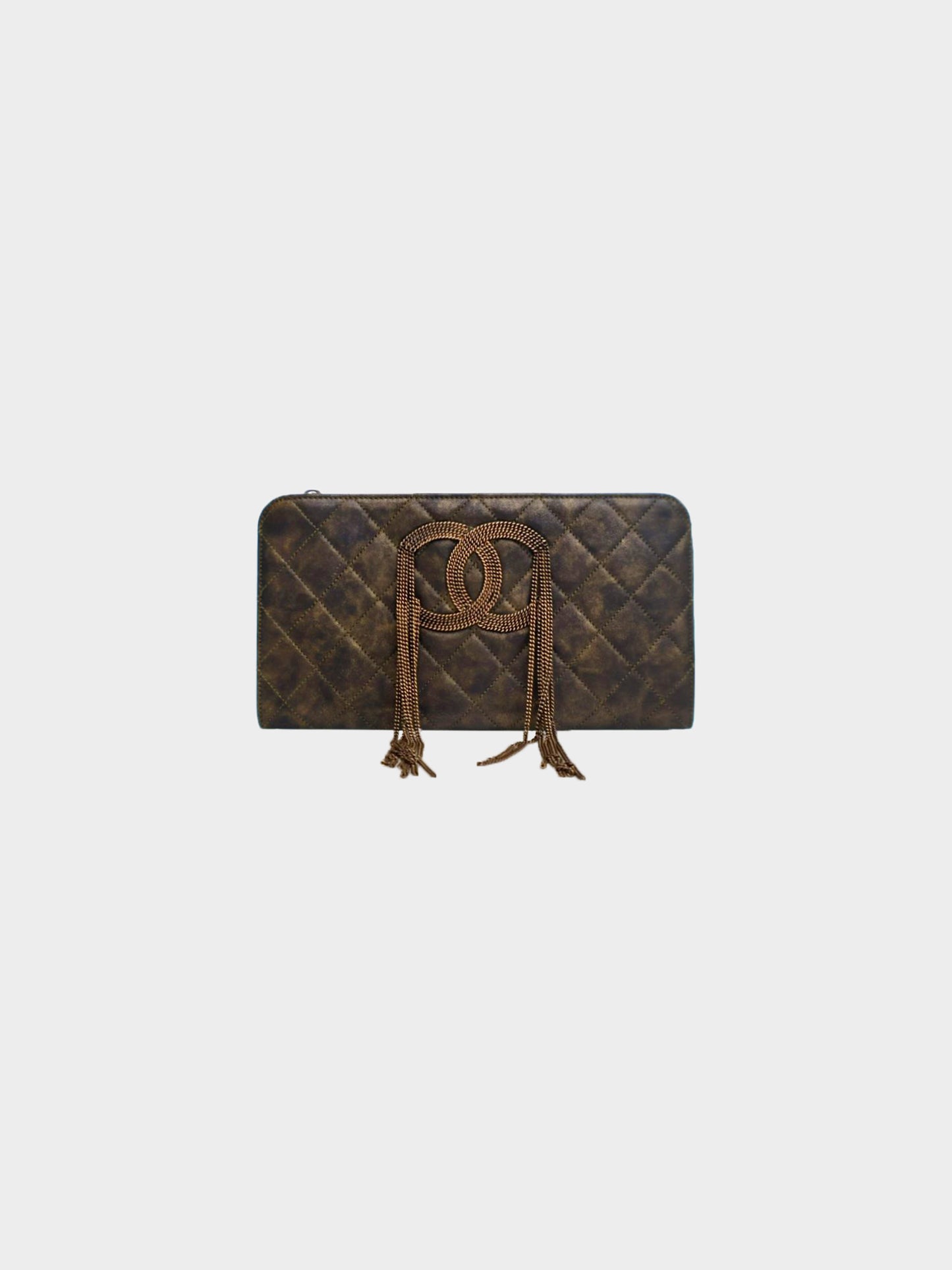 Chanel 2011 Black and Gold Lambskin CC Fringe Clutch