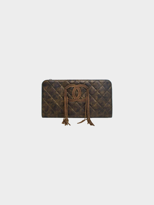 Chanel 2011 Black and Gold Lambskin CC Fringe Clutch