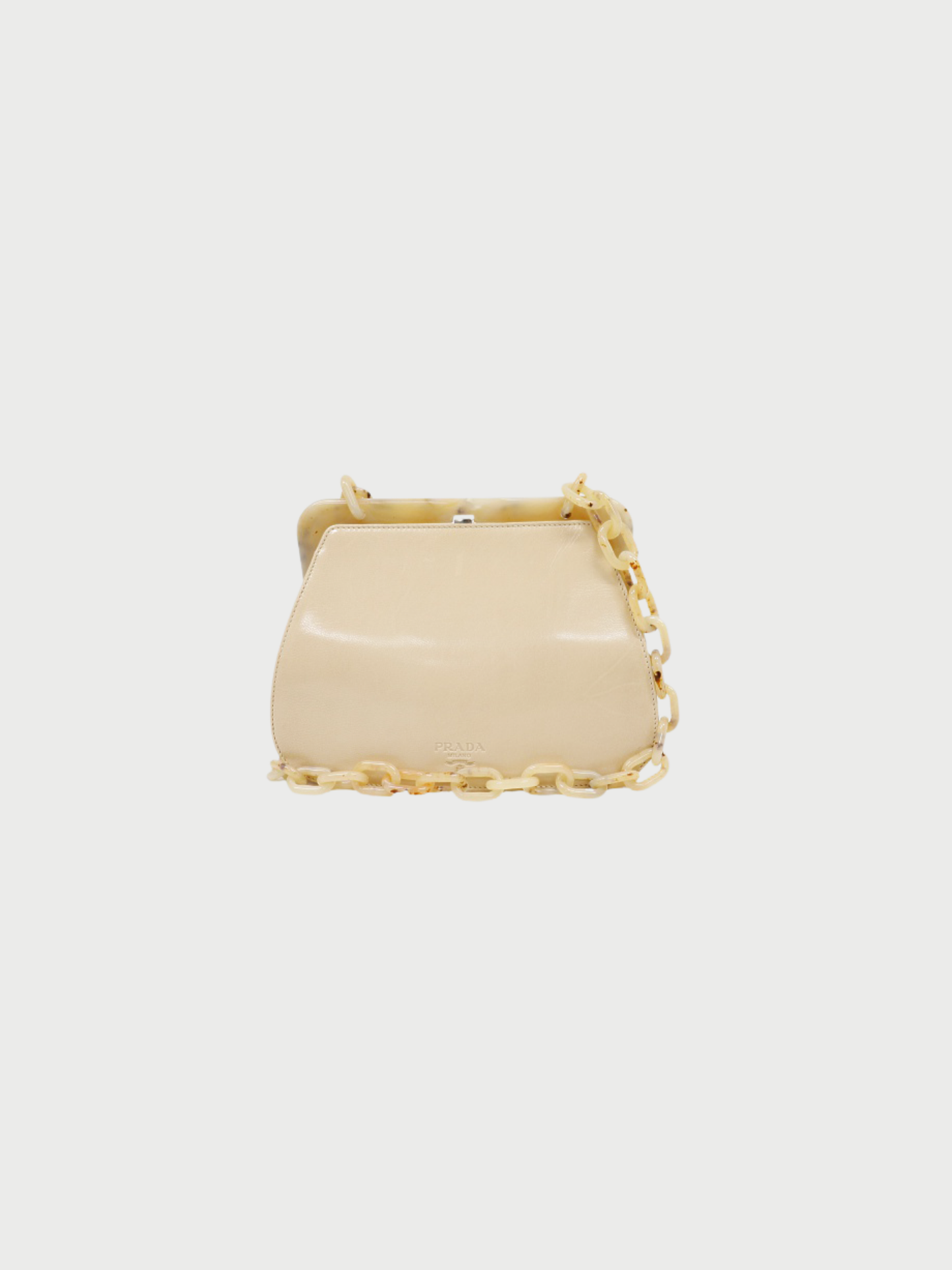 Prada 2000s Ivory Beige Leather Plastic Chain Shoulder Bag