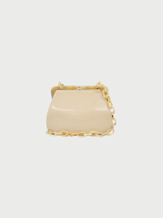 Prada 2000s Ivory Beige Leather Plastic Chain Shoulder Bag