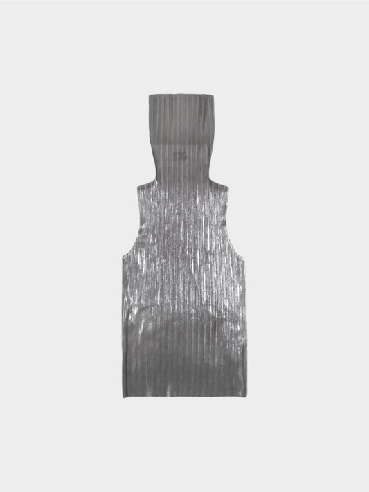 Issey Miyake Pleats Please AW 2000 Metallic Grey Turtleneck Top