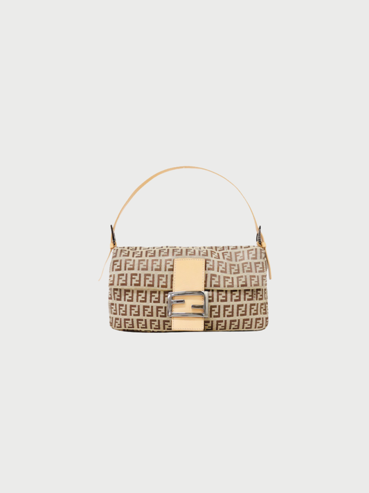 Fendi 2000s Beige Zucchino Canvas Mamma Baguette