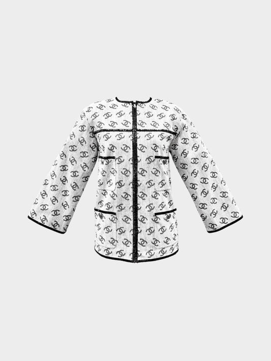 Chanel SS 2022 Denim CC Logo Print Jacket with Sequin Trim