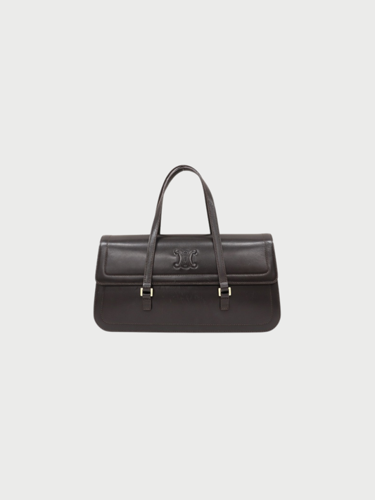 Celine 2000s Black Leather Triomphe Handbag