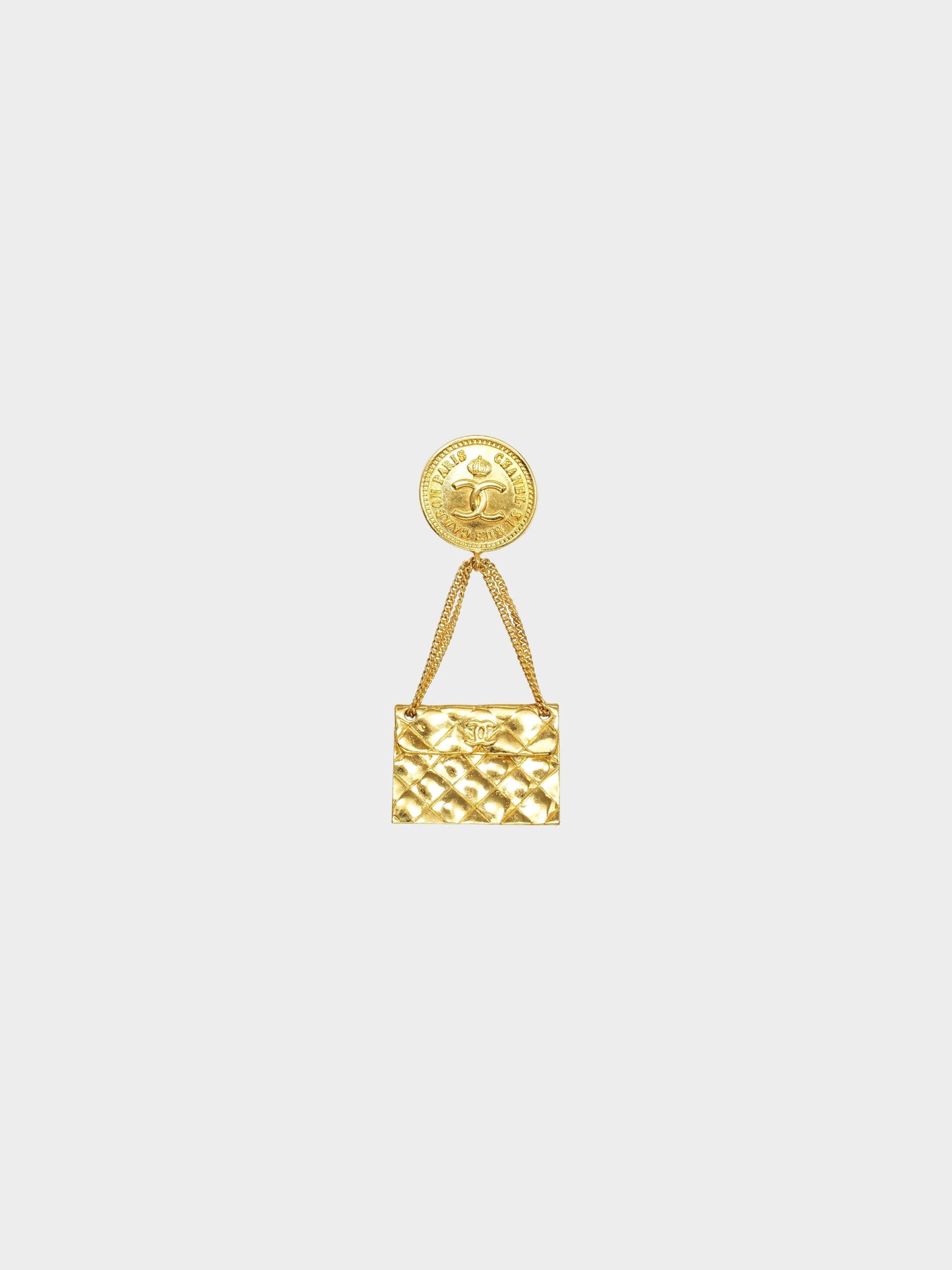 Chanel 1990s Gold CC Coin and Quilted Flap Brooch