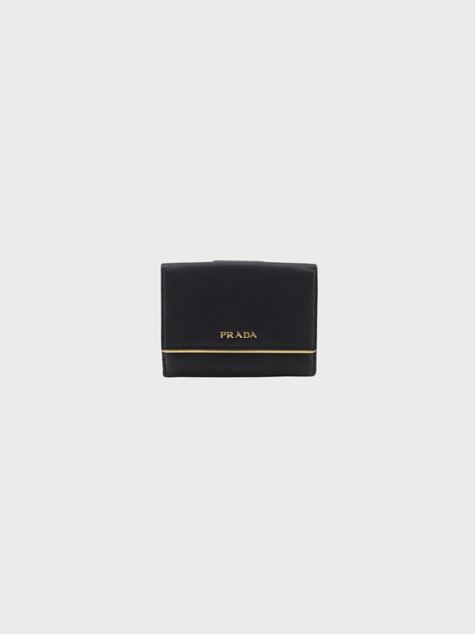 Prada 2000s Black Saffiano Logo Bi-Fold Wallet
