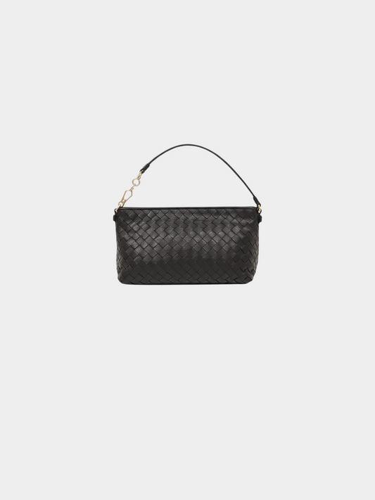 Bottega Veneta 2000s Black Leather Intrecciato Handbag