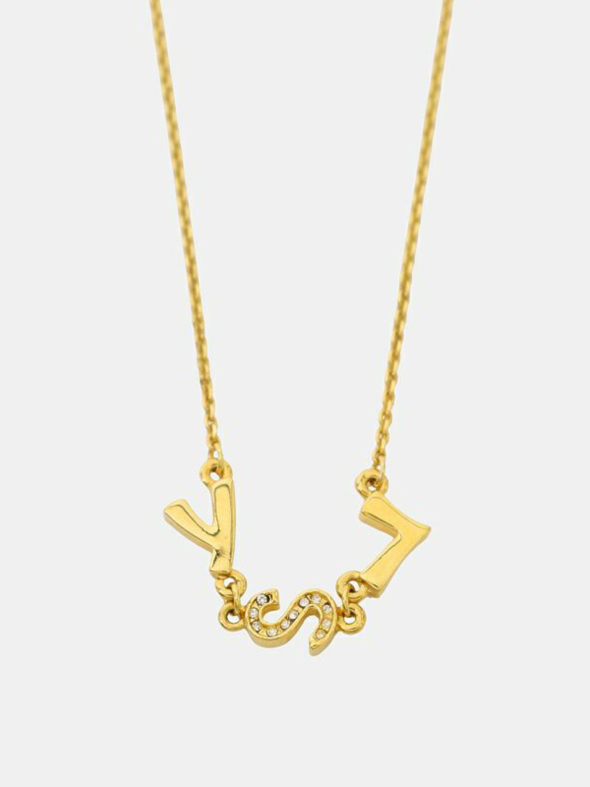 Yves Saint Laurent 2000s Gold Logo Rhinestone Necklace