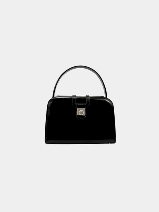 Celine 2000s Black Leather Gancini Hardware Handbag