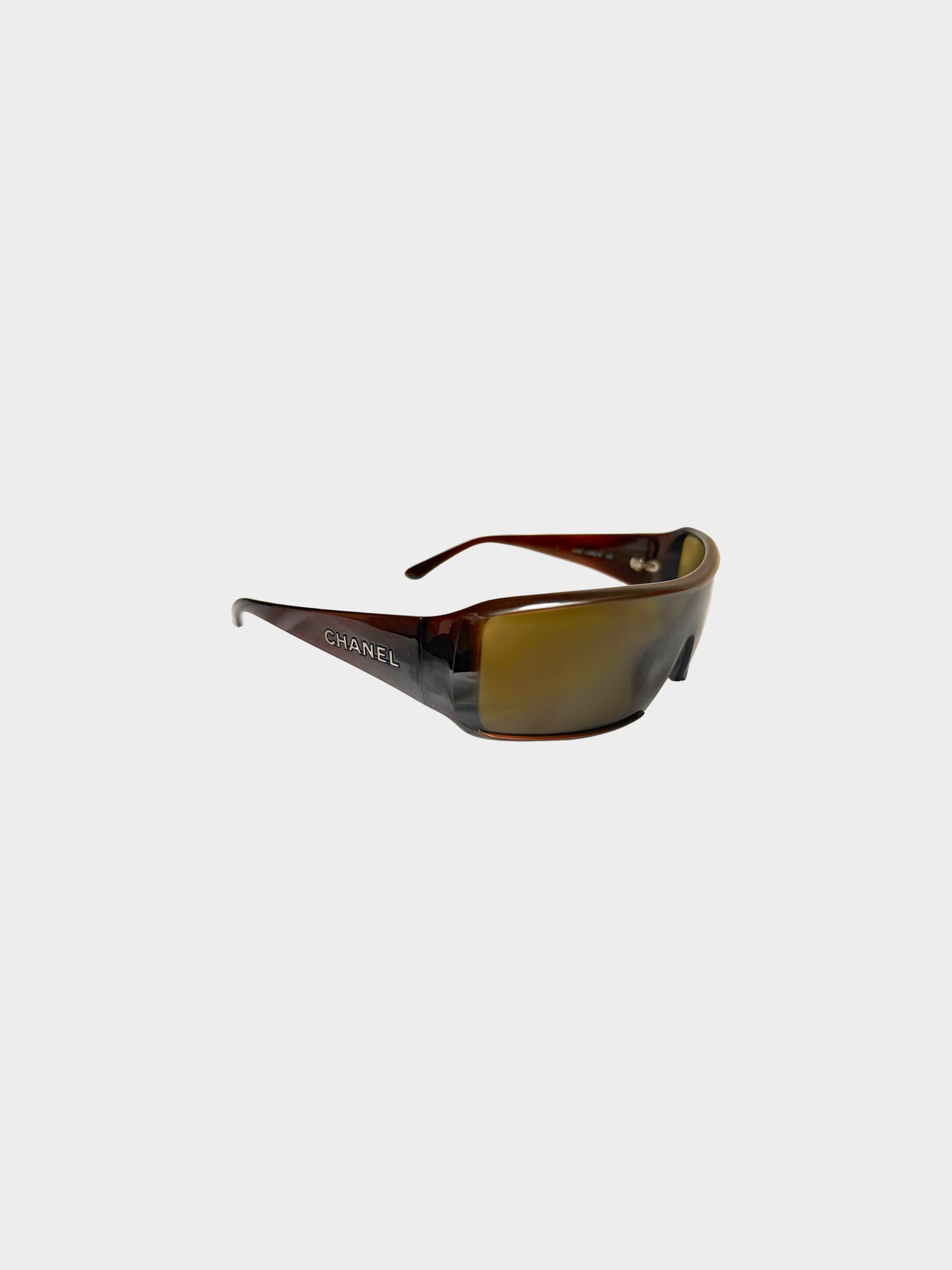 Chanel Early 2000s Dark Brown 5103 Wraparound Shield Sunglasses
