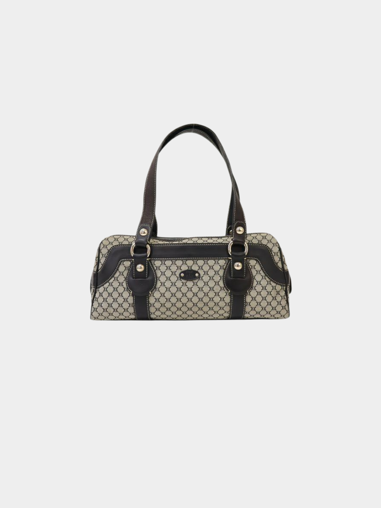 Celine 1990s Black Green Macadam Canvas Shoulder Bag