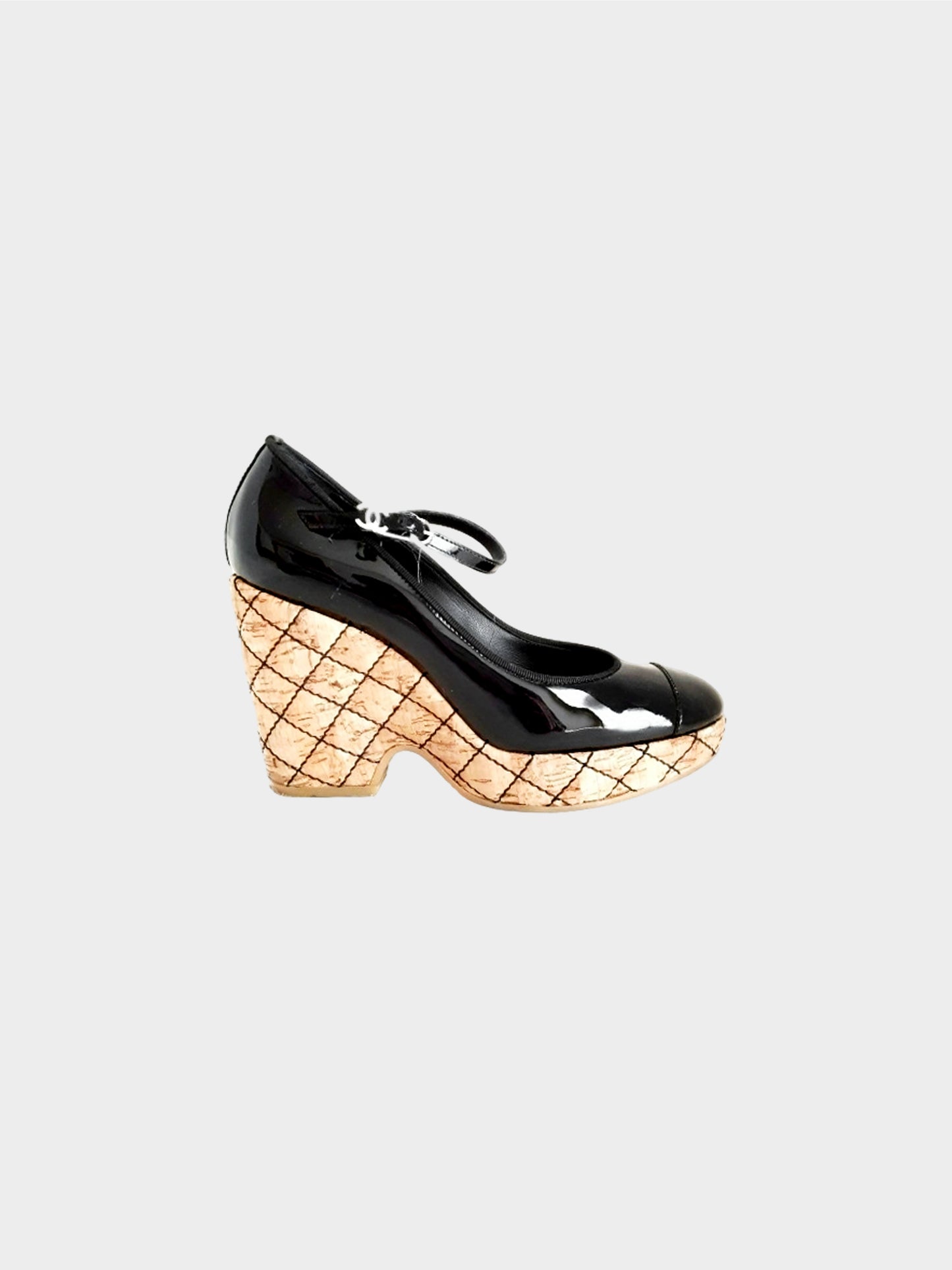 Chanel Cruise 2007 Black Patent Leather Cork Wedged Heels