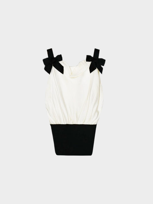 Chanel SS 2005 Two-tone Silk Top with Ribbons