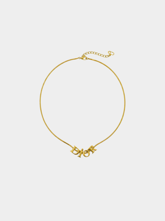 Christian Dior 2000s Gold Plated Logo Necklace
