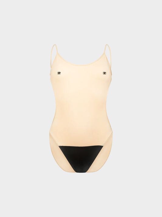 Chanel 1990s Two-tone Beige and Black One Piece Swimsuit