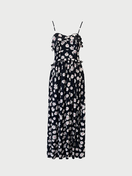 Balenciaga 2020s Black Silk Floral Logo Weave Gown
