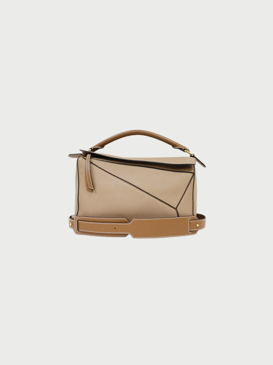 Loewe 2010s Beige Brown Leather Puzzle Medium Bag