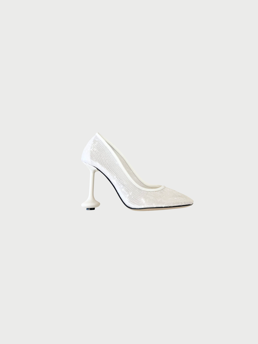 Loewe 2020s White Sequin Mesh Toy Pumps
